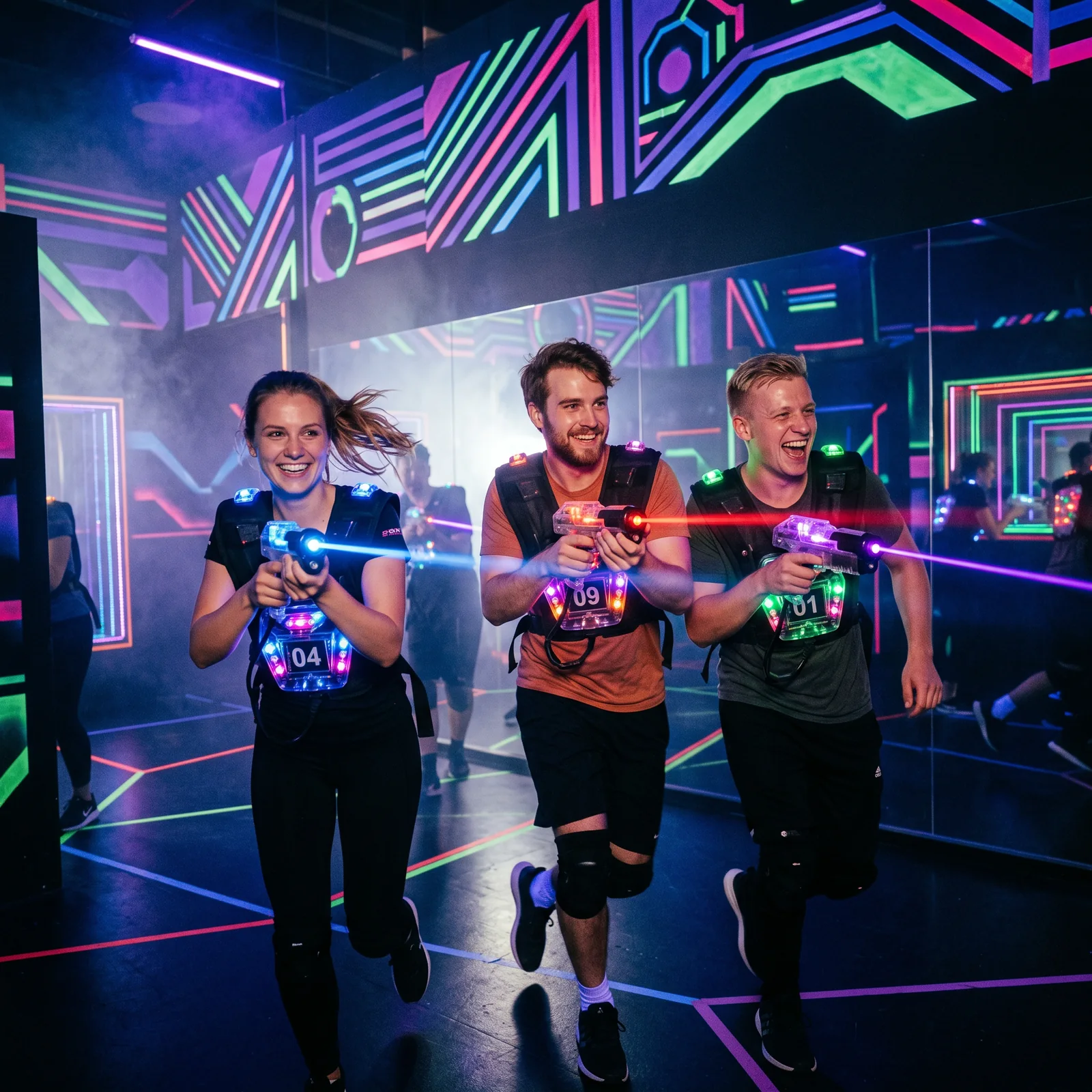 Neon-Lasertag-Arena mit Lichteffekten
